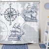 Nautical Sailboat Map Print Shower Curtain with Ship Anchor and Compass for Boys Bathroom Decor by Riyidecor