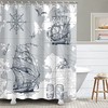 Nautical Sailboat Shower Curtain with Ocean Map and Anchor, Coastal Bathroom Decor 