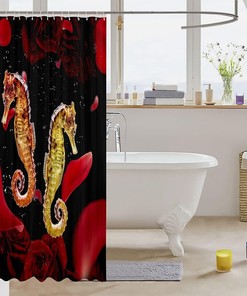 Nautical Sea Horse And Red Rose Shower Curtain For Adults.