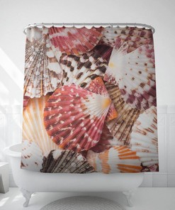 Nautical Sea Shell Photo Print Shower Curtain Waterproof Fabric for Beach House Bathroom Decor