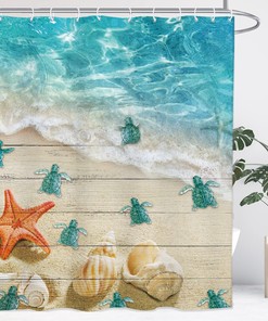 Nautical Sea Turtle Vintage Teal Ocean Beach Shower Curtain