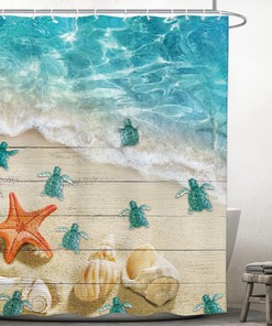 Nautical Sea Turtle Vintage Teal Ocean Beach Shower Curtain