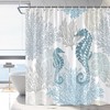 Nautical Seahorse Shower Curtain, Coastal Underwater Marine Life Bath Decoration