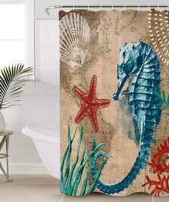 Nautical Seahorse Vintage Shower Curtain for Bathroom