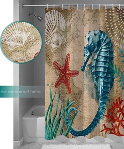 Nautical Seahorse Vintage Shower Curtain for Bathroom