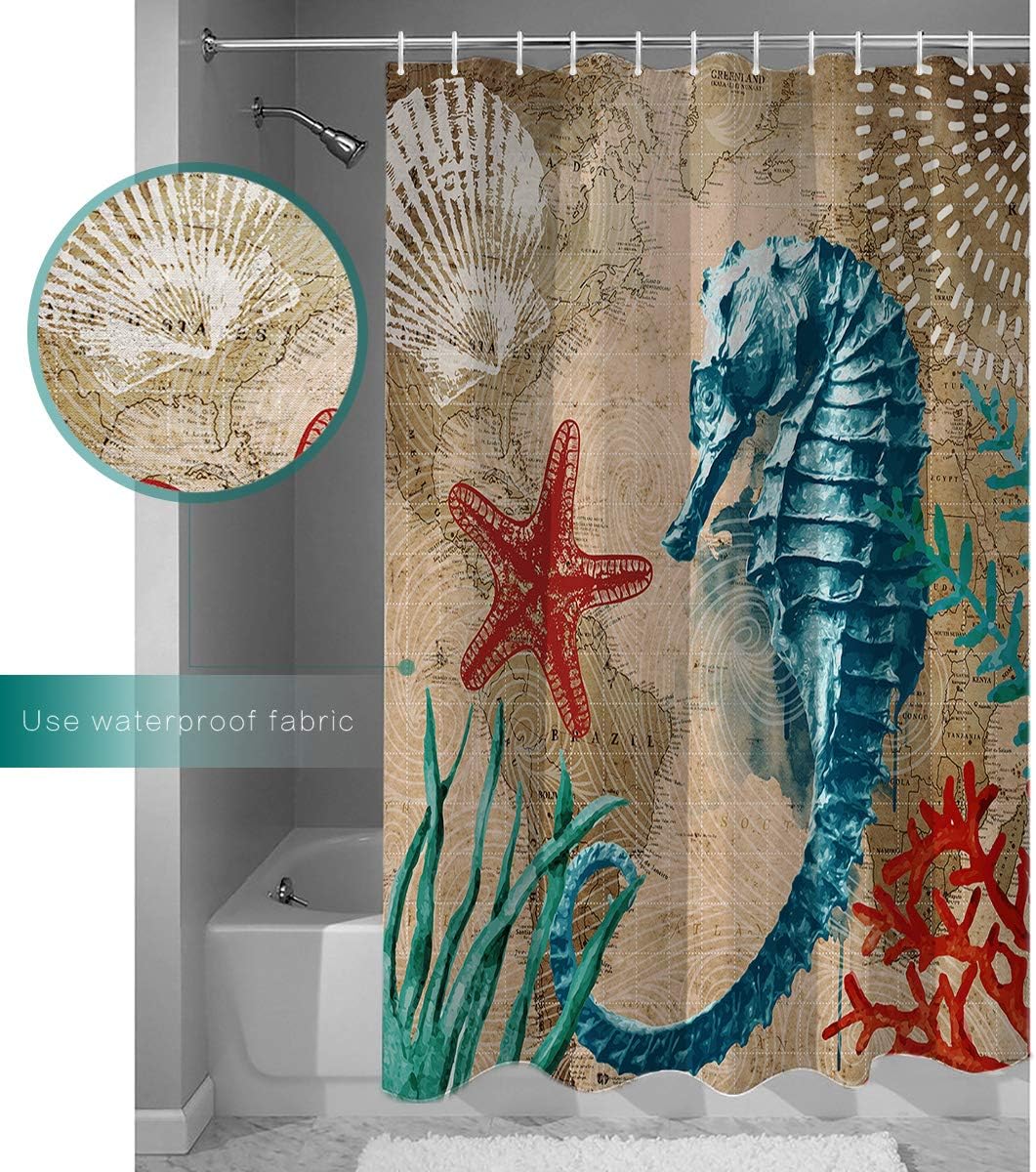 Nautical Seahorse Vintage Shower Curtain for Bathroom