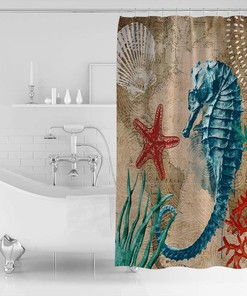 Nautical Seahorse Vintage Shower Curtain for Bathroom