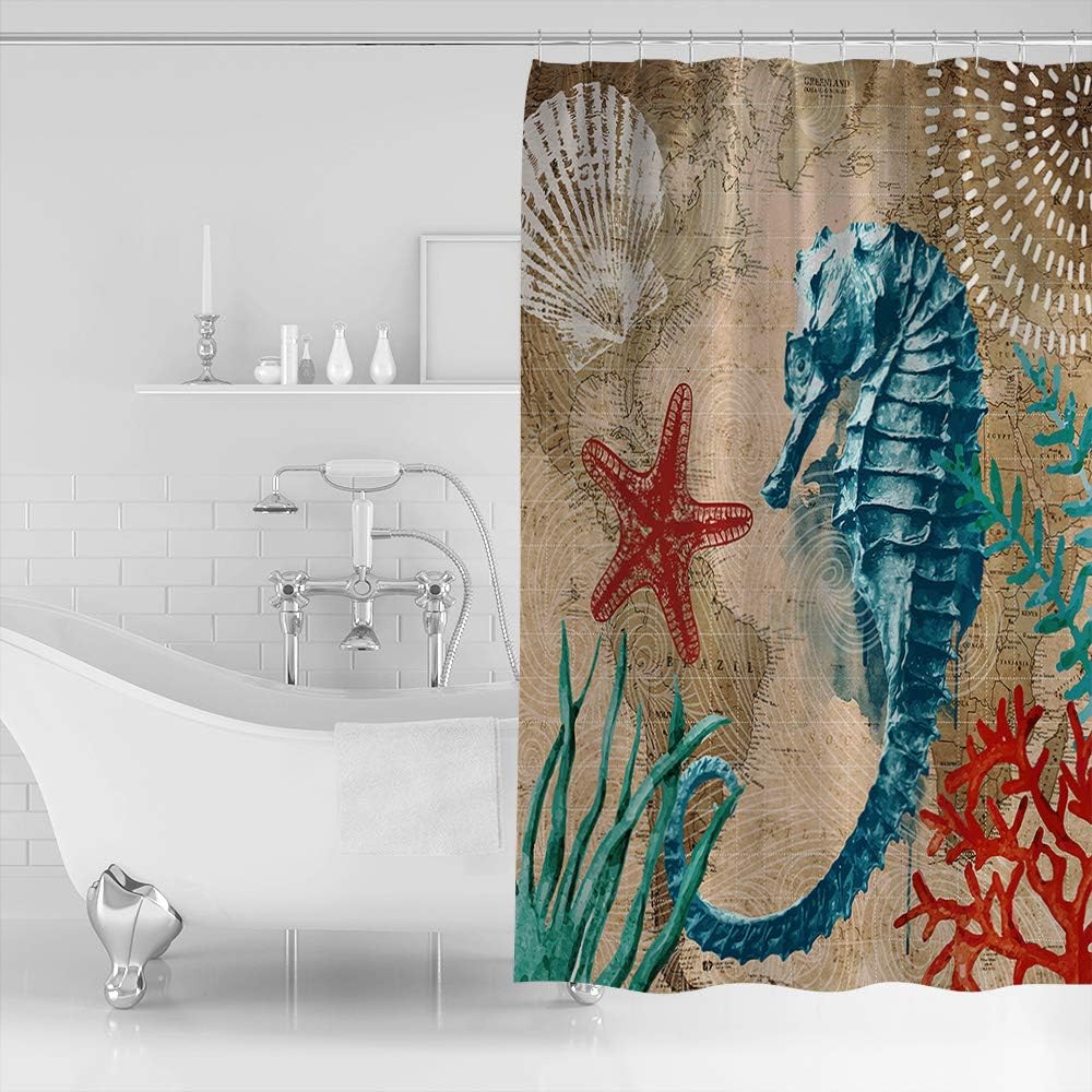 Nautical Seahorse Vintage Shower Curtain for Bathroom