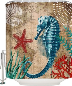 Nautical Seahorse Vintage Shower Curtain for Bathroom