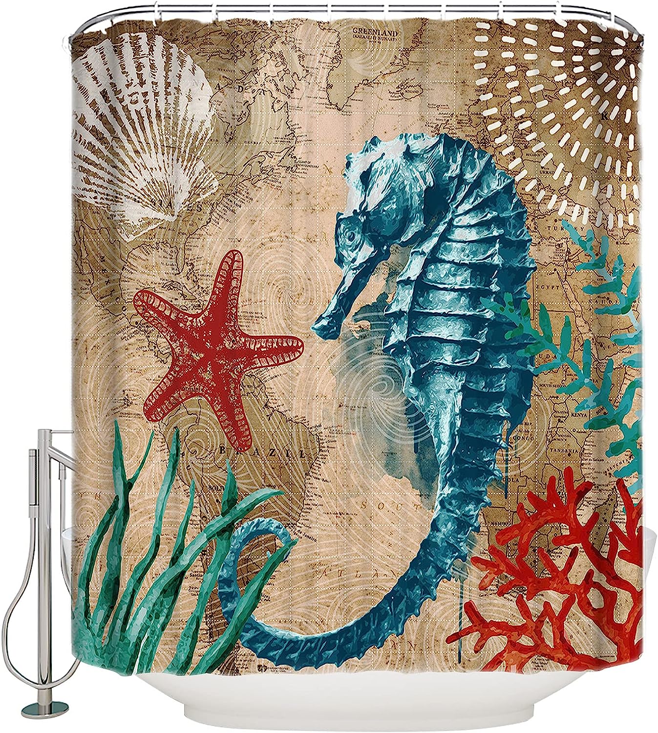 Nautical Seahorse Vintage Shower Curtain for Bathroom