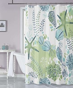 Nautical Seashell Decorative Fabric Shower Curtain With Coastal Starfish For Beach Themed Bathroom