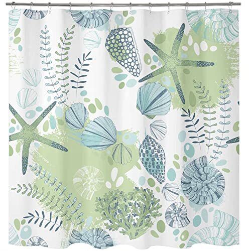 Nautical Seashell Decorative Fabric Shower Curtain With Coastal Starfish For Beach Themed Bathroom - Image 2