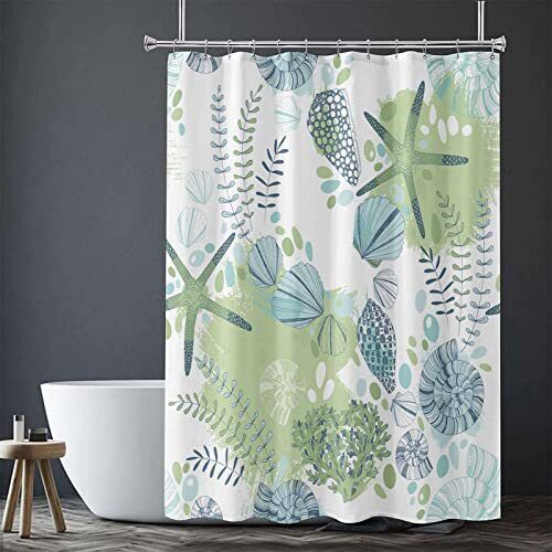 Nautical Seashell Decorative Fabric Shower Curtain With Coastal Starfish For Beach Themed Bathroom - Image 3