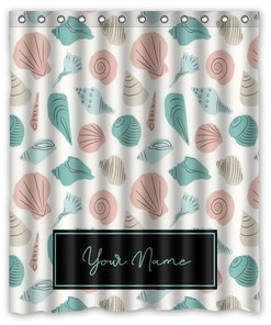 Nautical Seashell Personalized Shower Curtain, Waterproof Curtain with Custom Quote, Boho Bathroom Decor