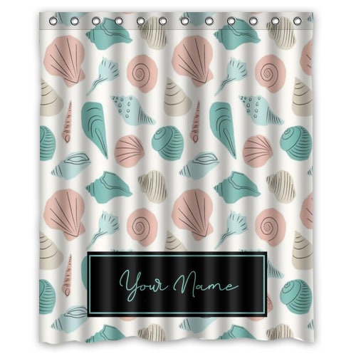 Nautical Seashell Personalized Shower Curtain, Waterproof Curtain with Custom Quote, Boho Bathroom Decor