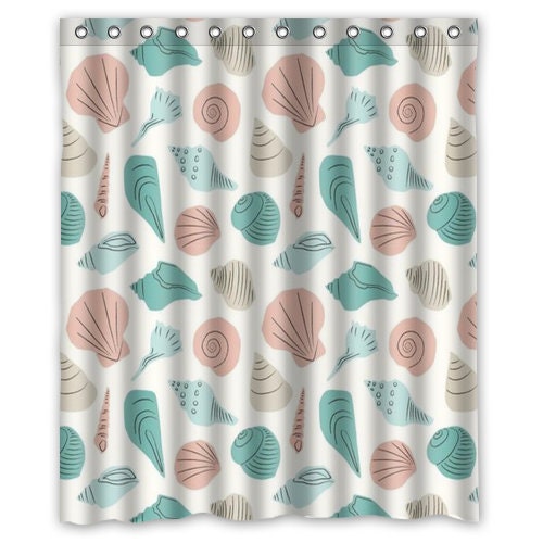 Nautical Seashell Personalized Shower Curtain, Waterproof Curtain with Custom Quote, Boho Bathroom Decor