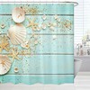 Nautical Seashells Shower Curtain, Colorful Starfish On Teal Wooden Board For Beachy Decor