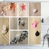 Nautical Seashells Shower Curtain, Sand Stones Starfishes Collage Print, Cloth Bathroom Decor