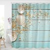 Nautical Seashells and Starfish on Teal Wooden Board Shower Curtain - Waterproof Modern Fabric Bathroom Shower Curtain