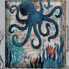 Nautical Shells Design Blue Fabric Shower Curtain with Octopus Print