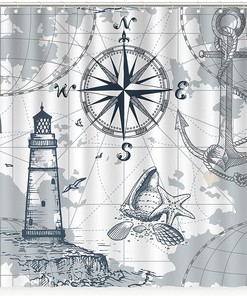 Nautical Shower Curtain, Grey Navy Blue Coastal Theme For Your Bathroom