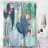 Nautical Shower Curtain With Cactus Flower Design - Watercolor Tropical Design And Succulent Plant Bathroom Decor