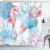 Nautical Shower Curtain With Seashell, Seahorse, Coral, Fish, And Sandy Beach Print
