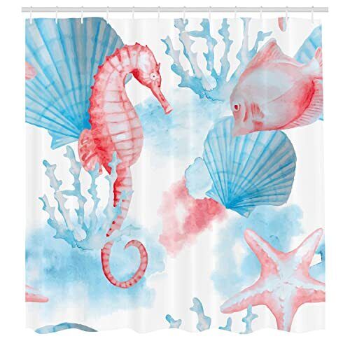 Nautical Shower Curtain With Seashell, Seahorse, Coral, Fish, And Sandy Beach Print - Image 2