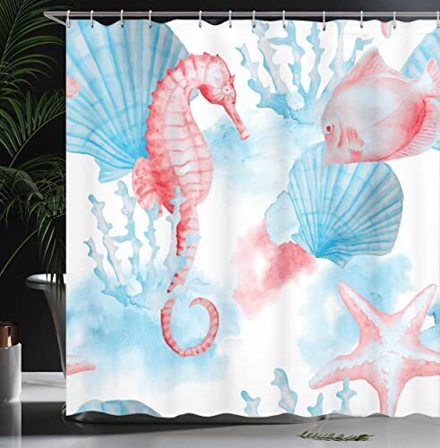 Nautical Shower Curtain With Seashell, Seahorse, Coral, Fish, And Sandy Beach Print - Image 3
