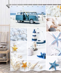 Nautical Shower Curtain for Summer Ocean Bathroom Decor 