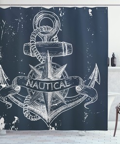 Nautical Shower Curtain with Knot Anchor Compass Print - Perfect Addition to Your Bathroom Decor