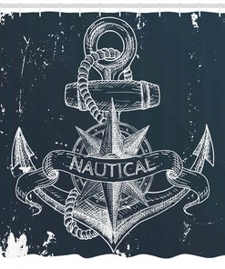 Nautical Shower Curtain with Knot Anchor Compass Print - Perfect Addition to Your Bathroom Decor