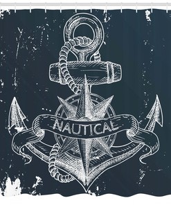 Nautical Shower Curtain with Knot Anchor Compass Print - Perfect Addition to Your Bathroom Decor