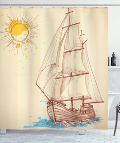 Nautical Shower Curtain with Print of a Boat in a Windy Sea Sun - Add Adventure to Your Bathroom Dcor