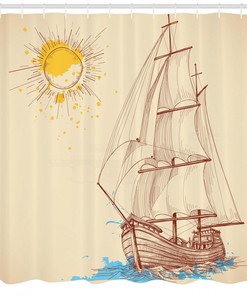 Nautical Shower Curtain with Print of a Boat in a Windy Sea Sun - Add Adventure to Your Bathroom Dcor
