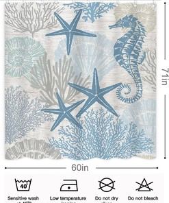 Nautical Starfish Seashell Coral Beach Shower Curtain for a Coastal Bathroom Decor