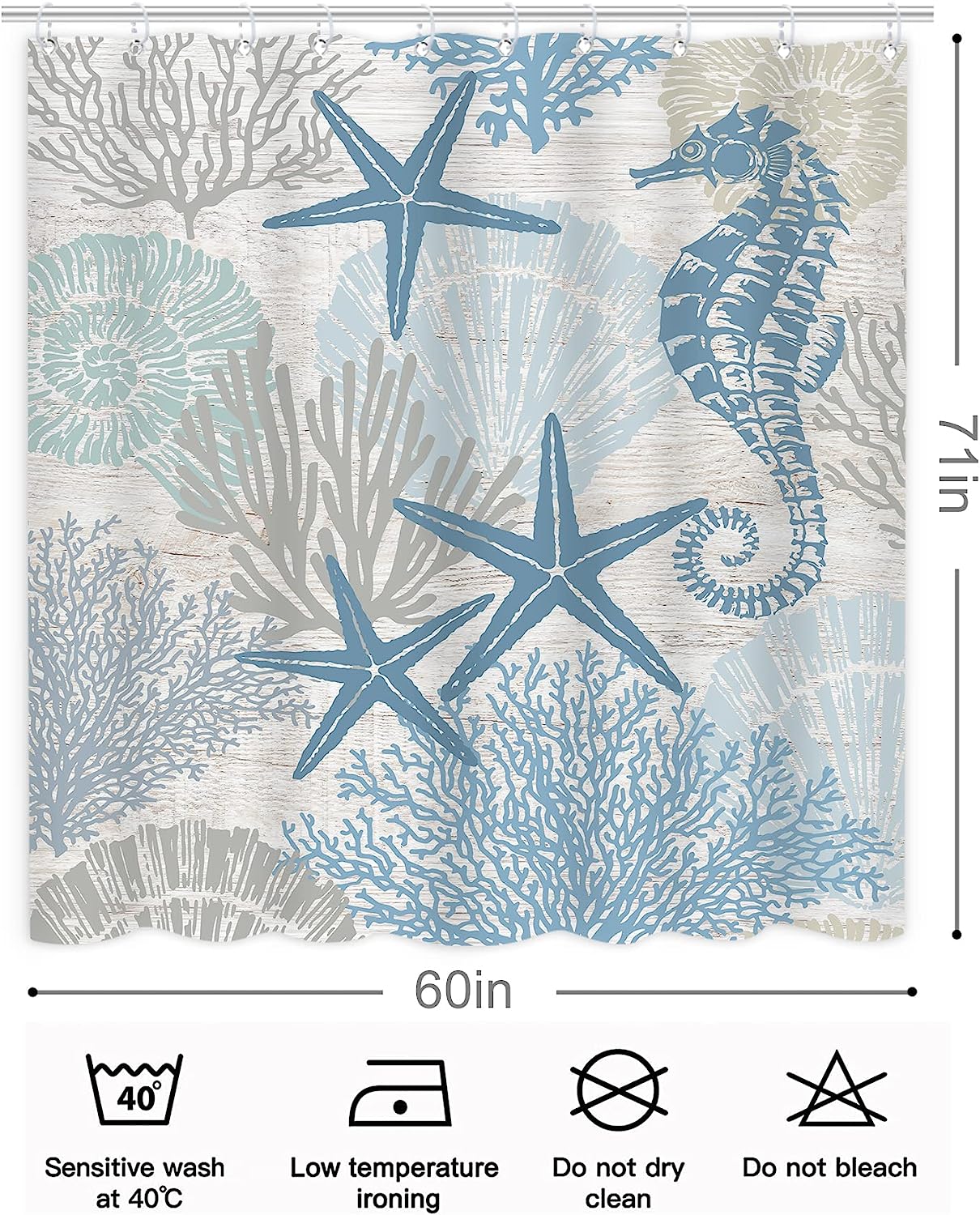 Nautical Starfish Seashell Coral Beach Shower Curtain for a Coastal Bathroom Decor