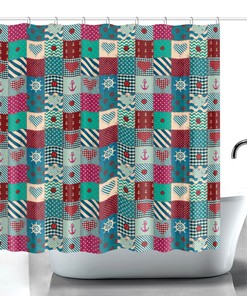 Nautical Theme Bathroom Decor Patchwork Anchor Shower Curtain for a Beachy Bathroom Decor