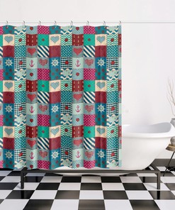 Nautical Theme Bathroom Decor Patchwork Anchor Shower Curtain for a Beachy Bathroom Decor