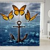 Nautical Theme Ocean Yellow Butterfly Anchor Shower Curtain for Boy Girls Teens Room Decor