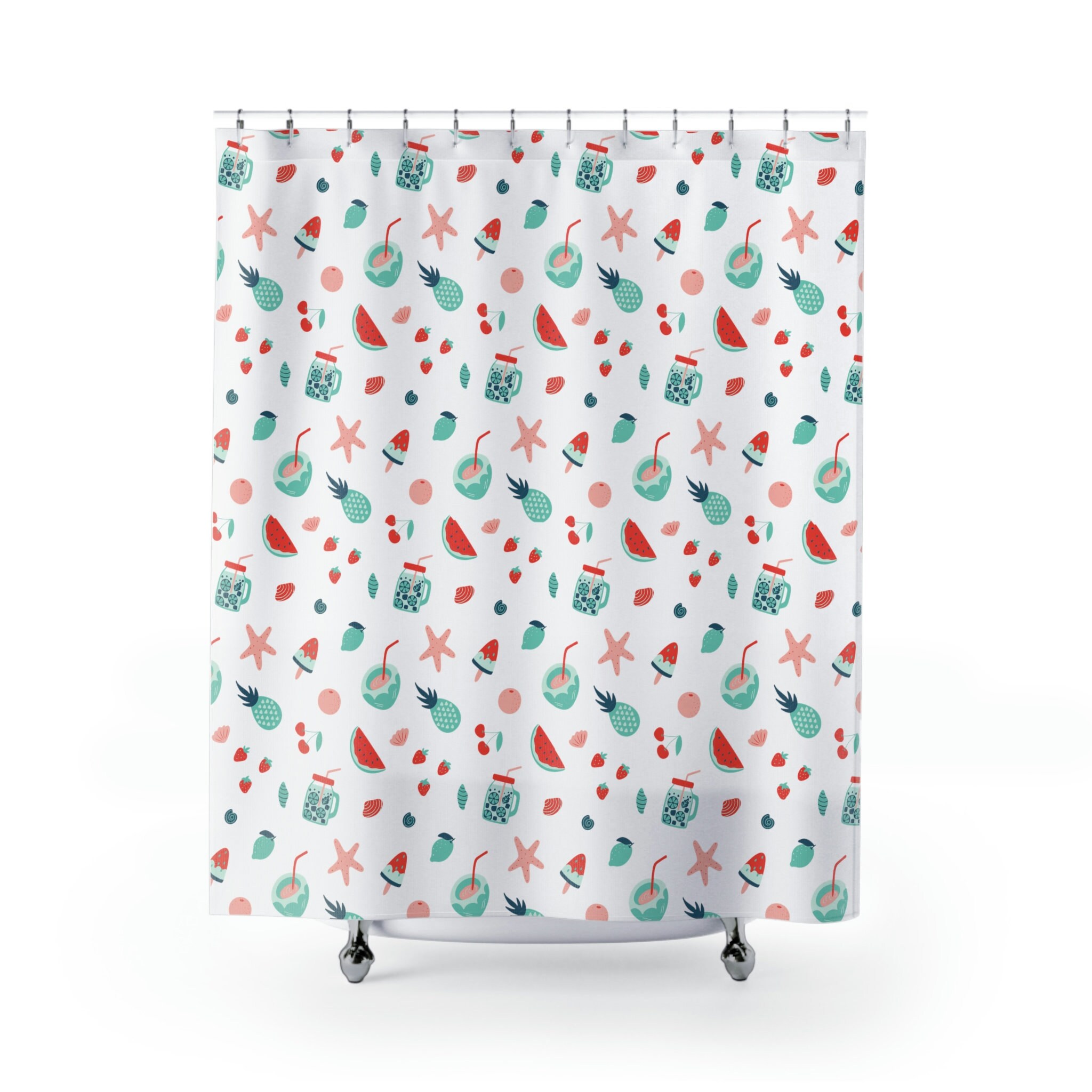 Nautical Themed Kids Shower Curtain With Beach And Sea Shell Print For A Fun Bathroom Upgrade - Image 2