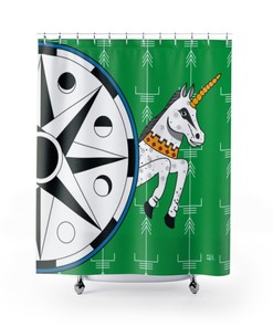 Nautical Unicorn Kids Bathroom Shower Curtain With Modern Fabric And Green Color