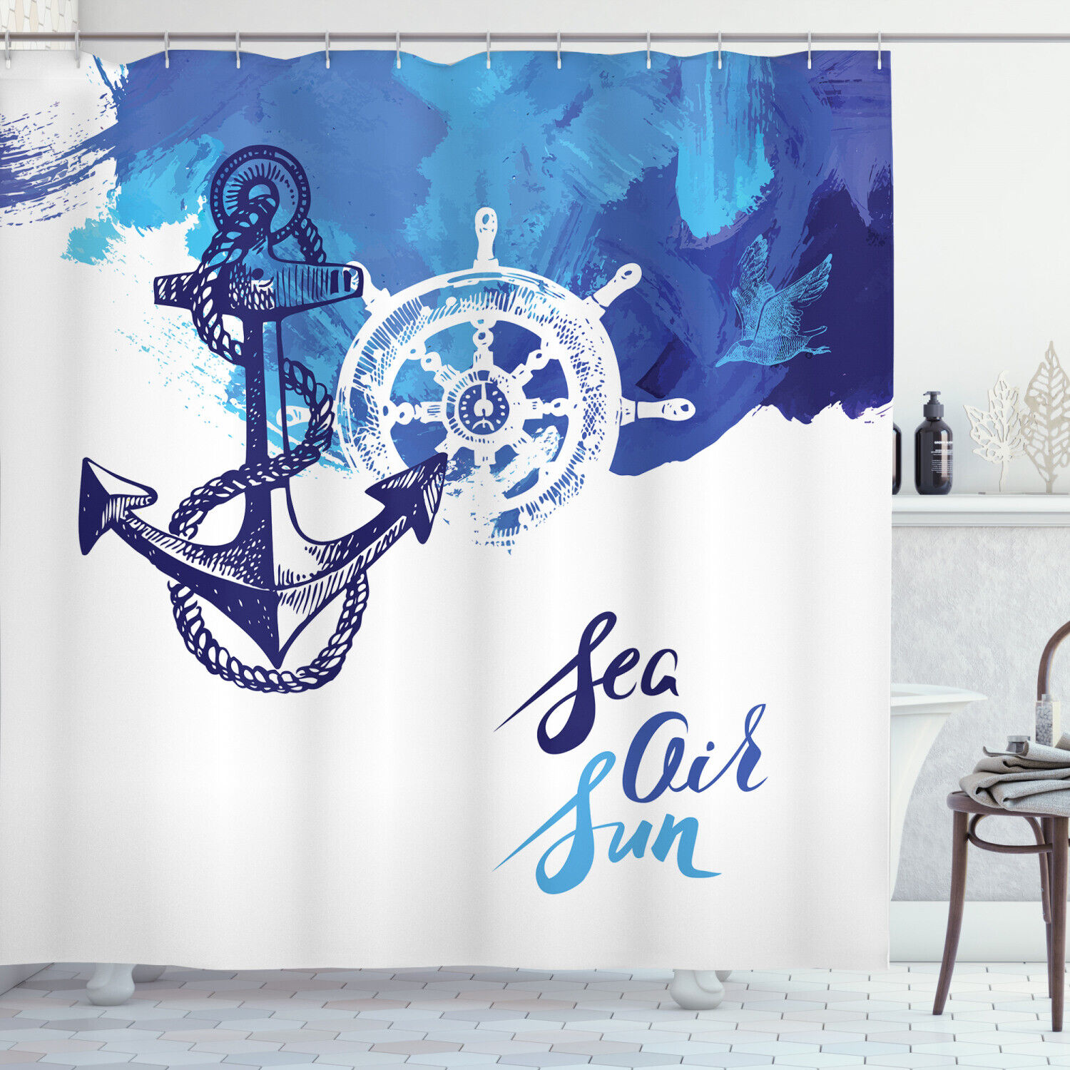 Nautical Wheel Print Anchor Decor Shower Curtain Fabric For Your Bathroom