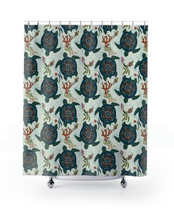 Nautical-Themed Shower Curtain Featuring Sea Turtle for Coastal Bathroom Decor