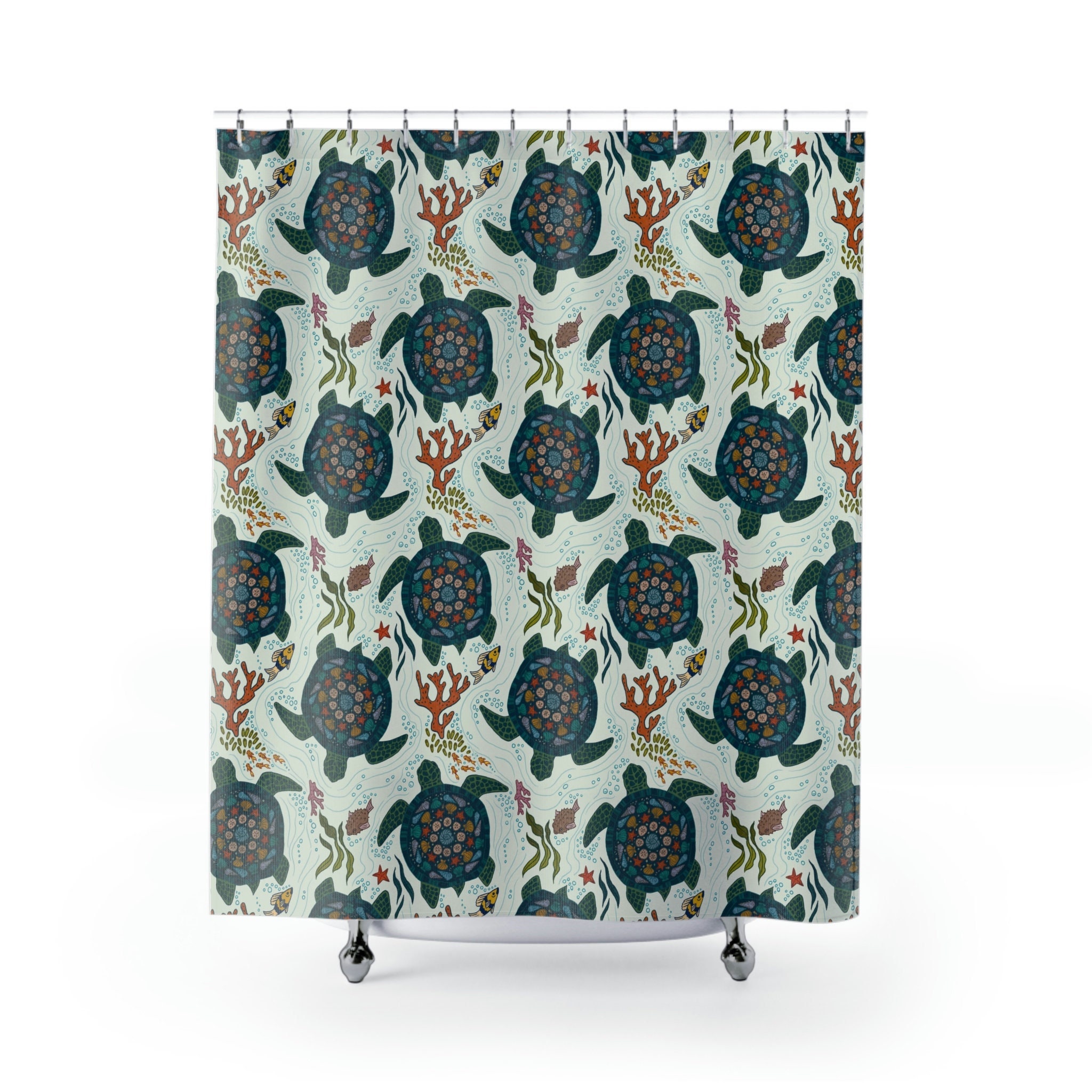 Nautical-Themed Shower Curtain Featuring Sea Turtle for Coastal Bathroom Decor