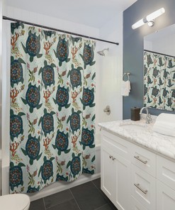 Nautical-Themed Shower Curtain Featuring Sea Turtle for Coastal Bathroom Decor