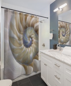 Nautilus Shell Shower Curtain with Ocean and Beach Elements for Your Bathroom Decor - Golden Ratio and Fibonacci Pattern