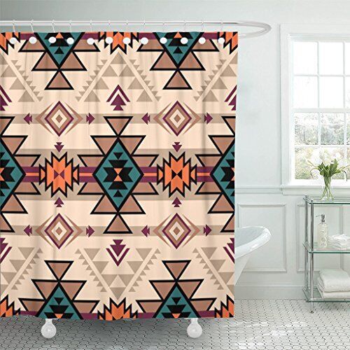 Navajo Aztec Fancy Abstract Geometric Shower Curtain Bundle - Pink Retro Color Tribal