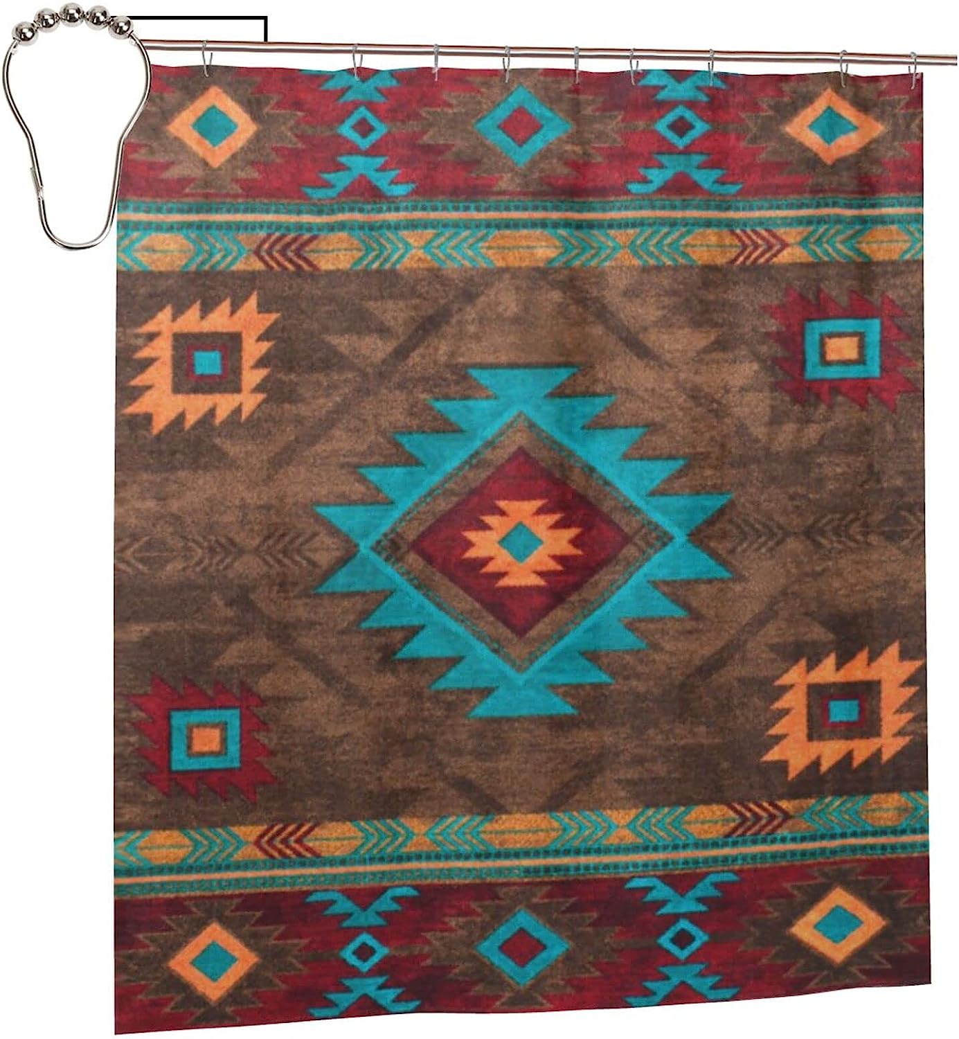 Navajo Native American Fabric Shower Curtain - Waterproof Tribal Bathroom Decor