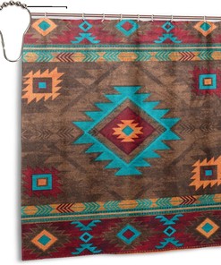 Navajo Native American Fabric Shower Curtain - Waterproof Tribal Bathroom Decor